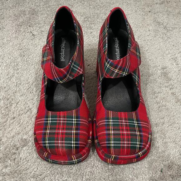 Jeffrey Campbell Umino Plaid Platform Mary Jane Pump Womens Size 8 Christmas Red - Picture 1 of 11